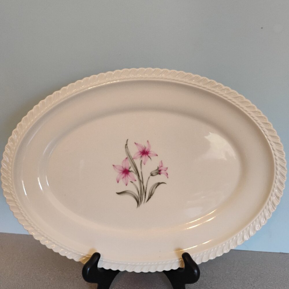 Harker White Chapel Pattern Oval Platter, Vintage 12.5"